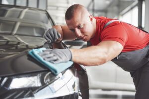 Professional cleaning and car wash in the car showroom